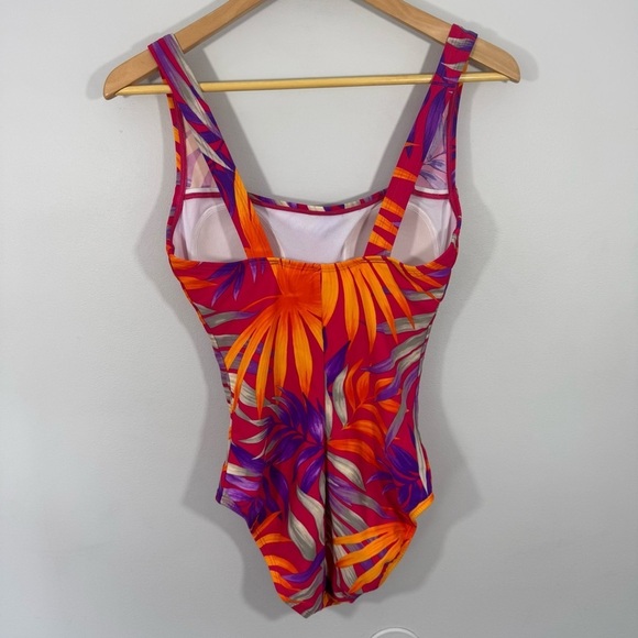 Speedo Floral One Piece Bathing Suit Womens 8 Orange Purple Tropical Swim EUC - Picture 4 of 10
